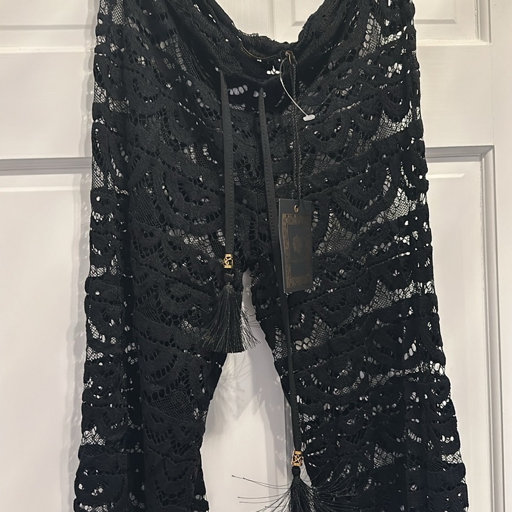 Spiaggia Dolce Black Lace Cover Up Swim Pant, NWT